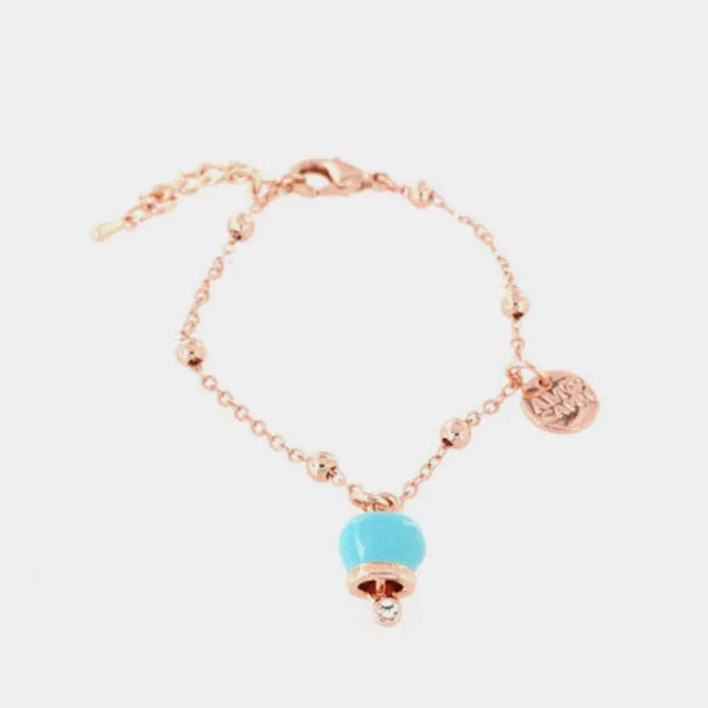 Bracciale in Metallo con campanella portafortuna pendente, impreziosita da smalto turchese e punto luce - BYSIMON gioielli