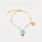 Bracciale in Metallo con campanella portafortuna pendente, impreziosita da smalto verde e punto luce - BYSIMON gioielli