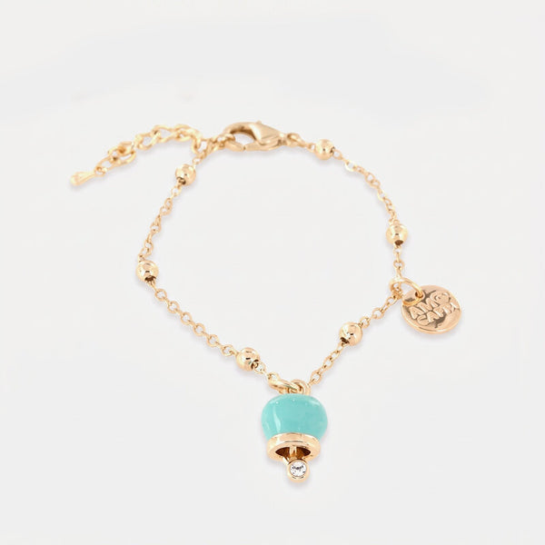 Bracciale in Metallo con campanella portafortuna pendente, impreziosita da smalto verde e punto luce - BYSIMON gioielli