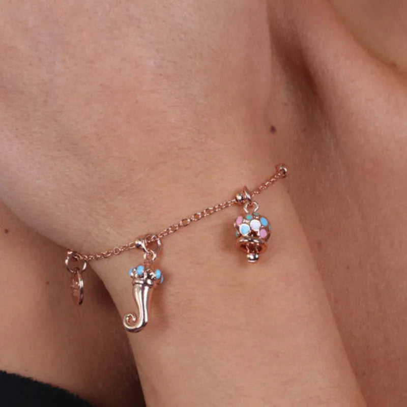 Bracciale in Metallo campanella e corno pendenti impreziositi da smalti colorati - BYSIMON gioielli
