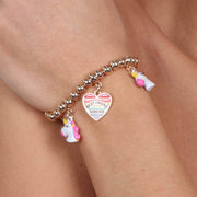 Metal Necklace with White Bear-Shaped Bell and Red Heart