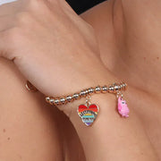 Bracciale in Metallo ciondoli gufetto e cuore con scritta pendendi,  impreziositi da smalti colorati