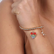 Bracciale in Metallo ciondoli orsetto e cuore con scritta pendendi, impreziositi da smalti colorati