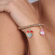 Bracciale in Metallo ciondolo nuvola WOW e cuore pendenti,  impreziositi da smalti colorati