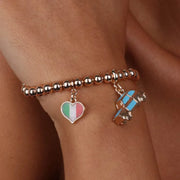 Bracciale in Metallo con pendente maggiolone e cuore tricolore
