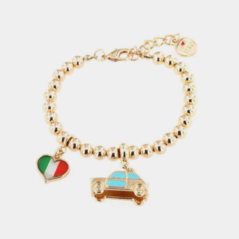 Bracciale in Metallo con pendente maggiolone e cuore tricolore