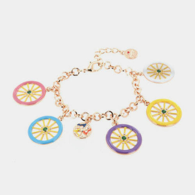 Metal bracelet with colored wheel charms and Sicilian cart