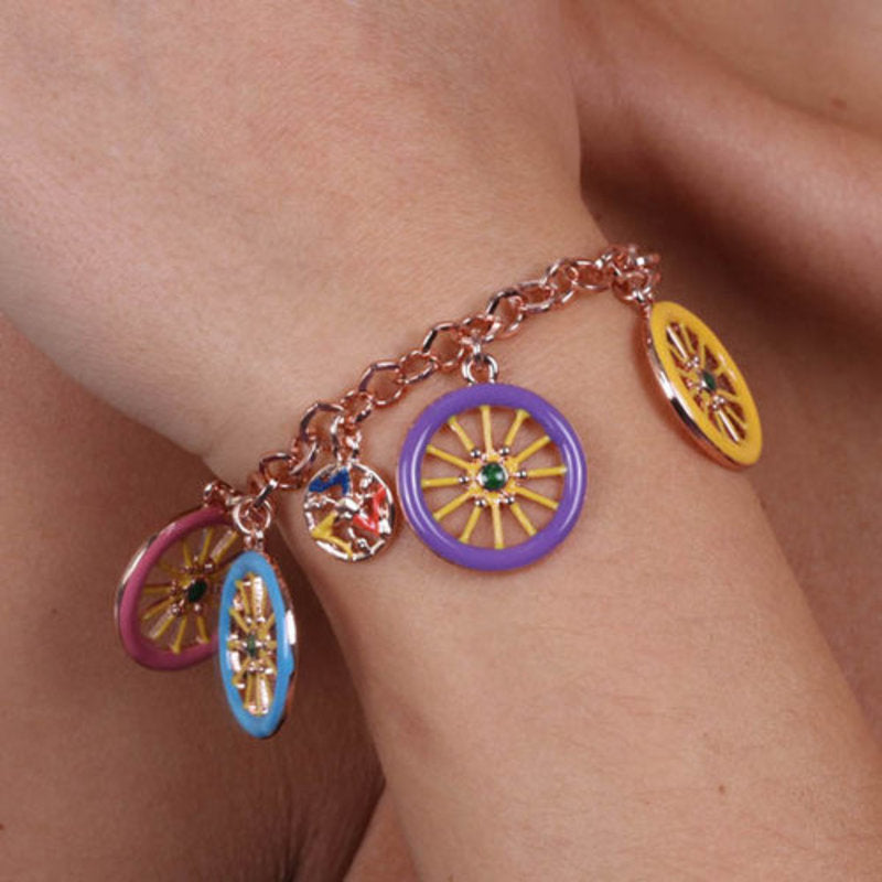 Metal bracelet with colored wheel charms and Sicilian cart