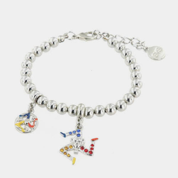 Bracciale in Metallo maglia a sfere con trinacria pendente impreziosita da cristalli multicolore - BYSIMON gioielli