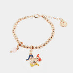 Bracciale in Metallo maglia a sfere piccole, con trinacria impreziosita da smalti e perlina rosa, pendenti SICILY - gioiello 
