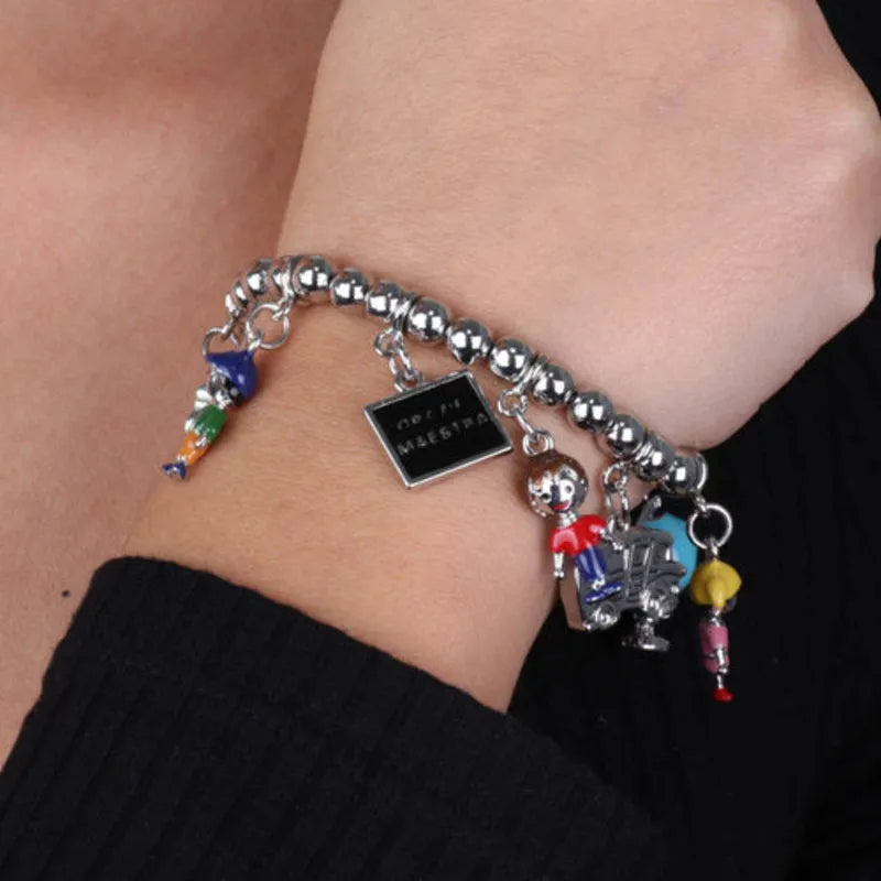 Bracciale in Metallo con ciondoli bimbi e scuola, scritta GRAZIE MAESTRA,  impreziositI da smalti colorati - BYSIMON gioielli
