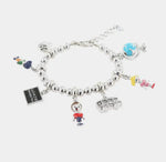 Bracciale in Metallo con ciondoli bimbi e scuola, scritta GRAZIE MAESTRA,  impreziositI da smalti colorati - BYSIMON gioielli