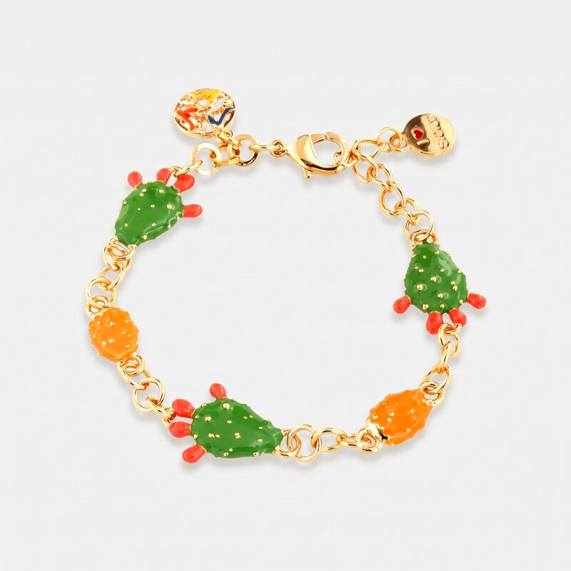 Bracciale in Metallo maglia rolò, con tris di fichi d'india impreziositi da smalti colorati - BYSIMON gioielli