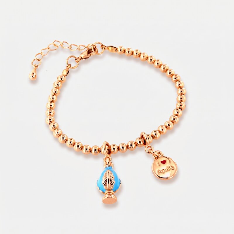 Bracciale pumo pugliese pendente azzurro rosè | pumo portafortuna pugliese | BYSIMON