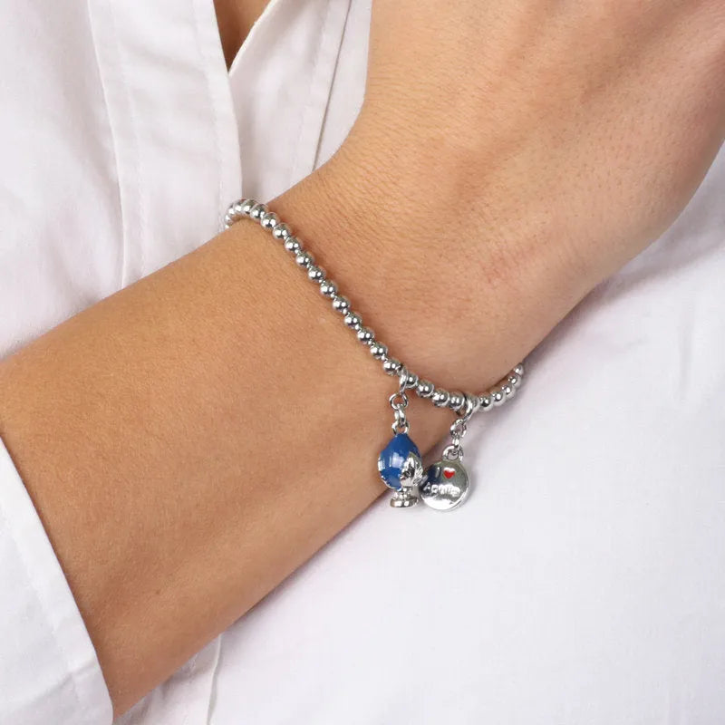 Bracciale in Metallo con pumo pugliese pendente impreziosito da smalto blu - BYSIMON gioielli