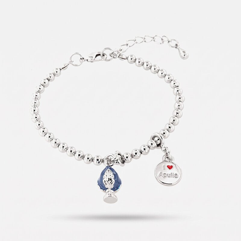 Bracciale pumo pugliese pendente blu | gioielli pugliesi portafortuna | BYSIMON