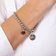 Bracciale in Metallo maglia a sfere con cuori pendenti in smalto rosso