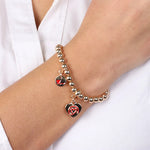 Bracciale in Metallo maglia a sfere, con con cuori pendenti in smalto rossopendenti - BYSIMON gioielli