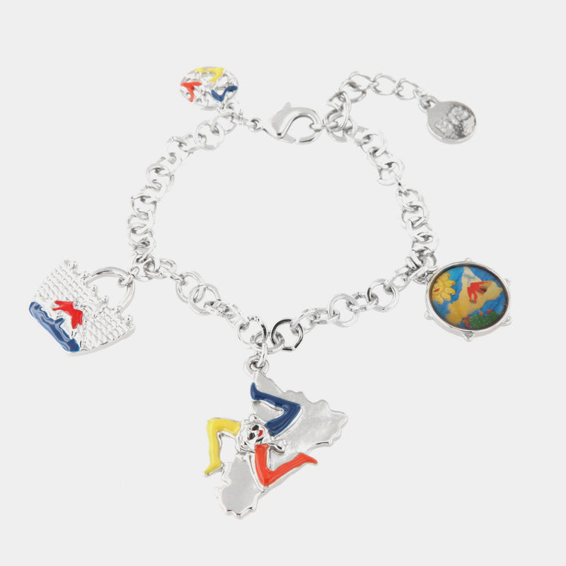 Metal Bracelet with colorful Sicilian charms: Coffa bag, tambourine and Sicily