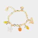 Bracciale in Metallo maglia rolò. Con agrumi di Sicilia e fiori pendenti, impreziositi da smalti colorati - BYSIMON gioielli