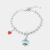 Bracciale in Metallo con campanella turchese e filo rosso con cuore