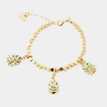 Bracciale in Metallo maglia a dadini, con trio di pigne siciliane pendenti, impreziosite da punte di smalto verde - BYSIMON gioielli