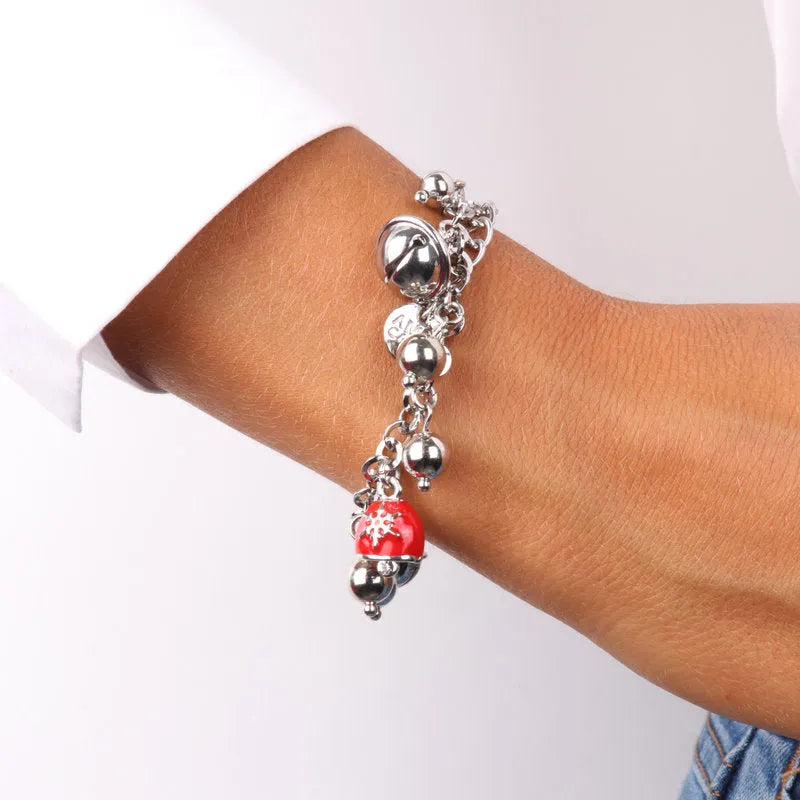 Bracciale in Metallo con sonagli e ciondolo pendente a forma di campanella portafortuna natalizia - BYSIMON gioielli