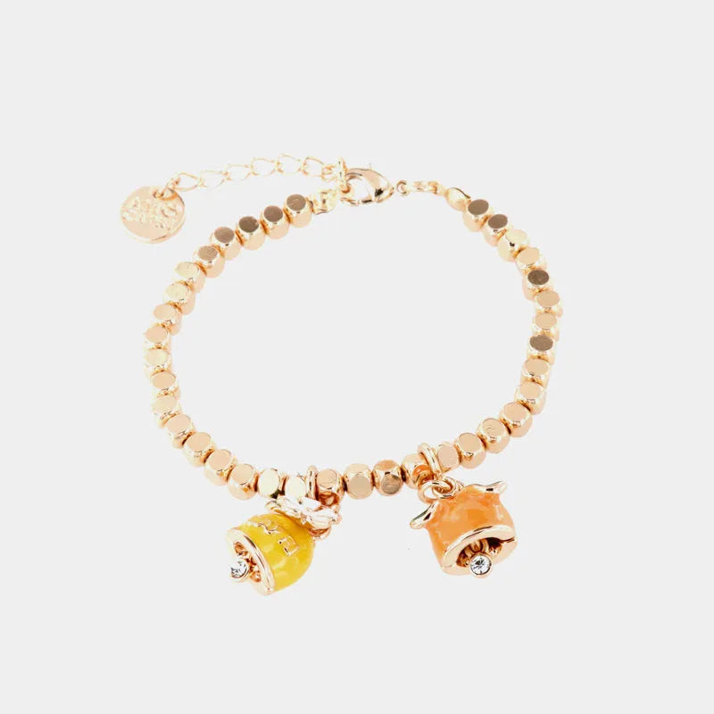Bracciale in Metallo con maglia a dadini, agrumi forma campanelle impreziosite da cristalli - BYSIMON gioielli