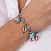 Bracciale in Metallo maglia rolò con charms lucchetto a campanella e chiave in smalto turchese