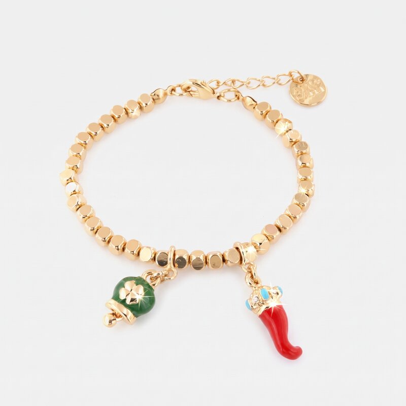 Bracciale con corno portafortuna napoletano in smalto rosso | cornetto portafortuna | BYSIMON