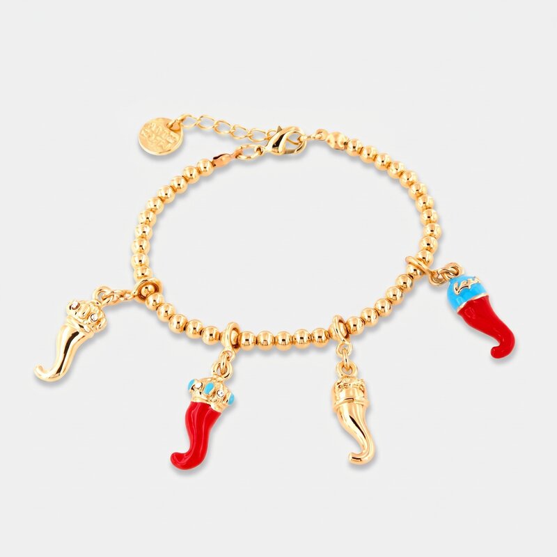 Bracciale con cornetti portafortuna napoletani smaltati | cornetti portafortuna | BYSIMON