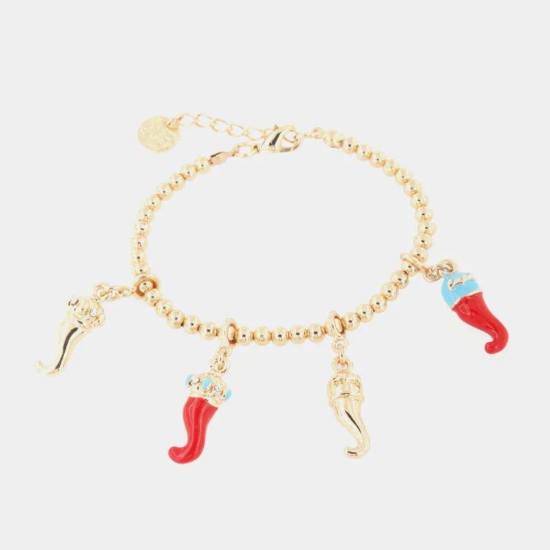 Bracciale in Metallo con cornetti portafortuna pendenti, impreziositi da smalti colorati - BYSIMON gioielli