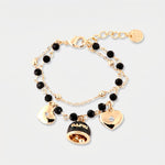 Bracciale in Metallo con cuore, cristalli bianchi e campanella portafortuna - BYSIMON gioielli