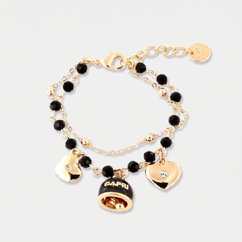 Bracciale in Metallo con cuore, cristalli bianchi e campanella portafortuna - BYSIMON gioielli