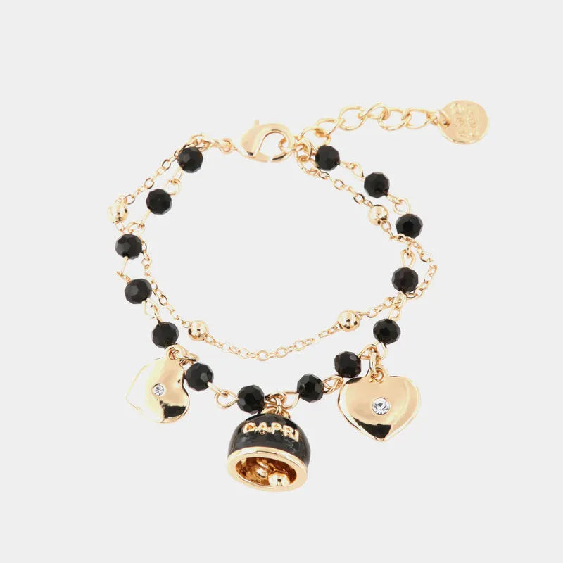 Bracciale in Metallo con cuore, cristalli bianchi e campanella portafortuna - BYSIMON gioielli