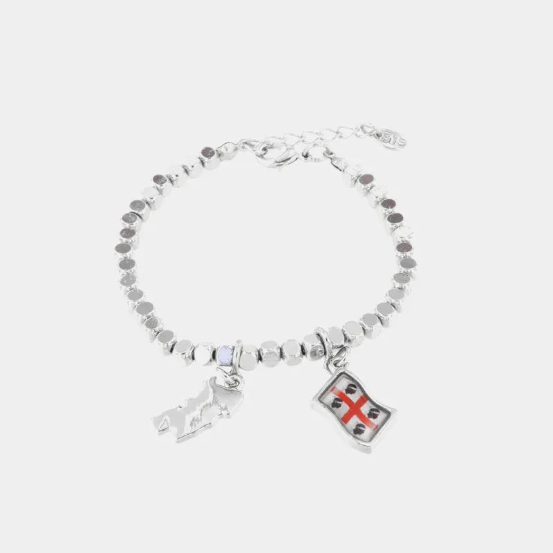 Bracciale in Metallo con ciondolo dell' isola di Sardegna e della bandiera dei quattro mori
