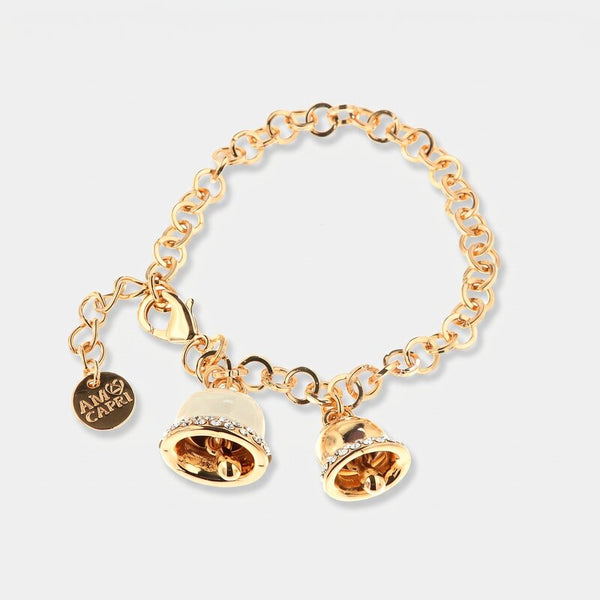 Bracciale in Metallo con campanella portafortuna smaltata bianca e cristalli bianchi - BYSIMON gioielli