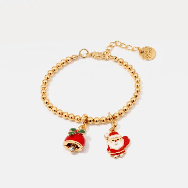 Bracciale in Metallo con pendenti a forma di babbo natale e campanella portafortuna