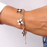 Bracciale in Metallo con pendenti a forma di croce impreziosite da cristalli e smalti