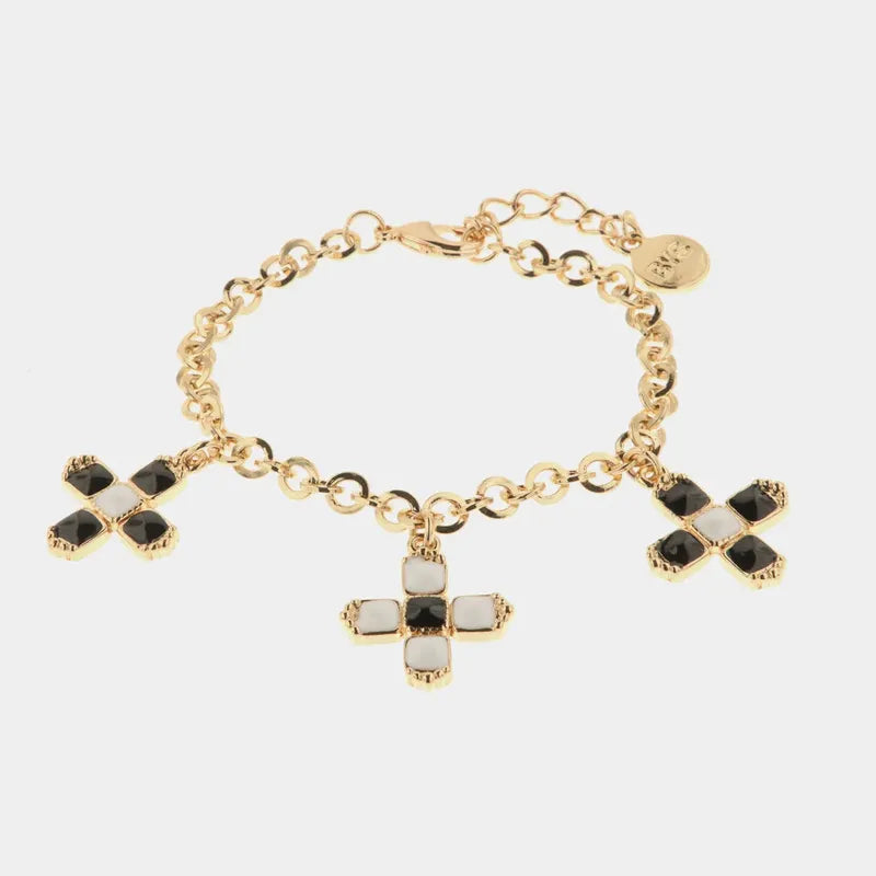 Bracciale in Metallo con pendenti a forma di croce impreziosite da cristalli e smalti
