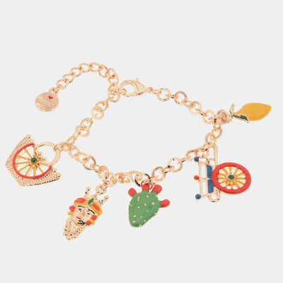 Bracciale in Metallo  oro rosa con charms colorati Sicilia, limone, coffa, testa di moro - BYSIMON gioielli