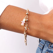 Bracciale in Metallo con pendenti a forma di mamma, fiore rosa, papà, bimbo e casa con cuore