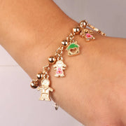 Bracciale in Metallo con pendenti a forma di papà, mamma, bimba, casa, bimba impreziositi da smalti colorati