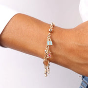 Bracciale in Metallo con pendenti a forma di lucchetto, bimba, cuore, bimbo e casa con cuore