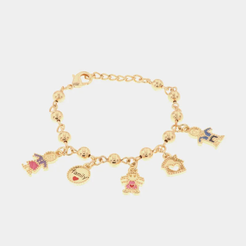 Bracciale in Metallo con pendenti impreziositi da smalti colorati a forma di mamma, family, bimba, casa e papà - BYSIMON gioielli