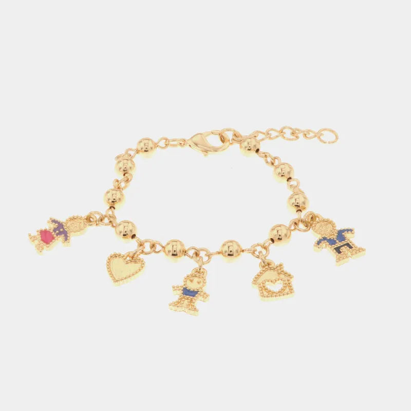 Bracciale in Metallo con pendenti impreziositi da smalti colorati a forma di mamma, family, bimbo, casa e papà