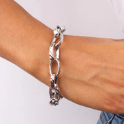 Bracciale in Metallo intrecci di catene aperte con lavorazione martellata