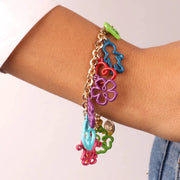 Bracciale in Metallo con pendenti colorati a forma di fiore, stella, cuore, infinito, luna, bimbo, bimba, quadrifoglio e lucchetto