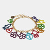 Bracciale in Metallo con pendenti colorati a forma di fiore, stella, cuore, infinito, luna, bimbo, bimba, quadrifoglio e lucchetto