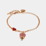 Bracciale in Metallo con cuore rosso e campanella portafortuna pendente, impreziosita da smalto rosa e punto luce - BYSIMON gioielli